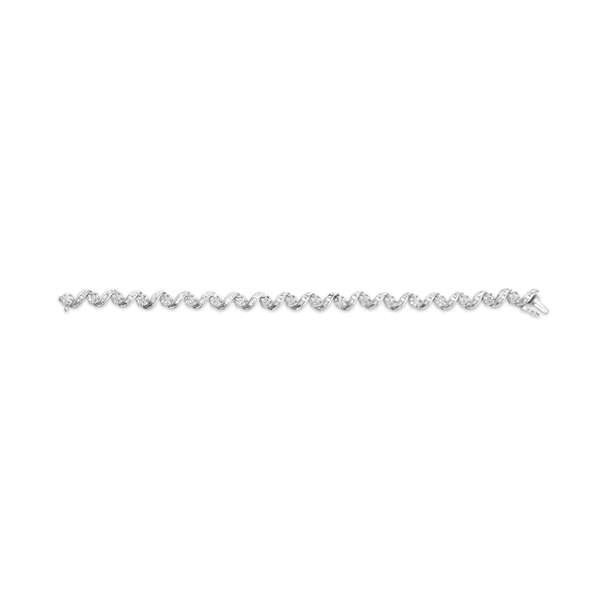 14K White Gold 2.00 Cttw Diamond Cluster and Spiral Link Bracelet (I-J Color, I1-I2 Clarity) - 7