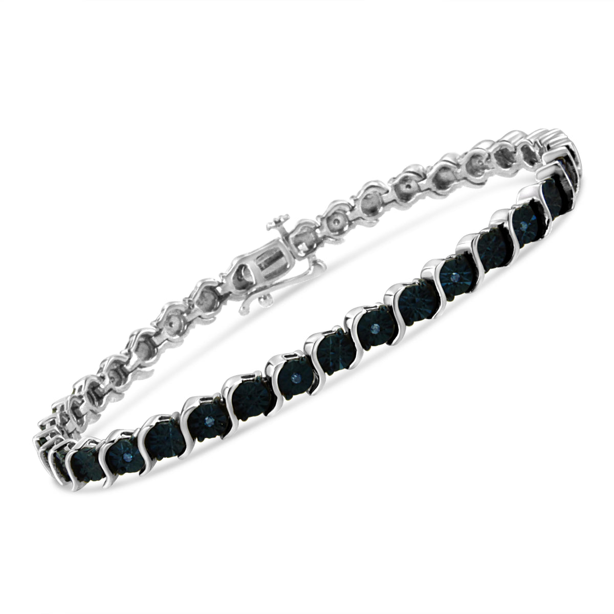 .925 Sterling Silver 1/10 Cttw Miracle-Set Treated Blue Color Diamond Miracle Plate 
