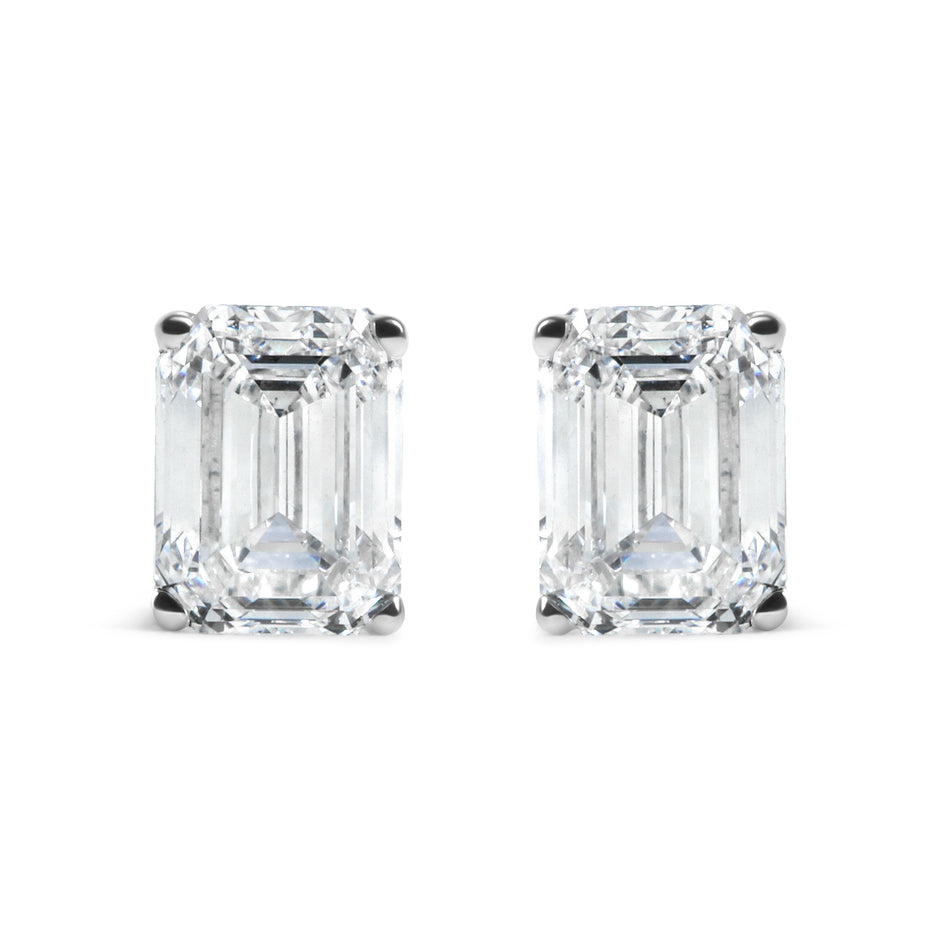 14K White Gold 2.0 Cttw Emerald Cut Lab Grown Diamond Solitaire Stud Earrings (G-H Color, VS1-VS2 Clarity)