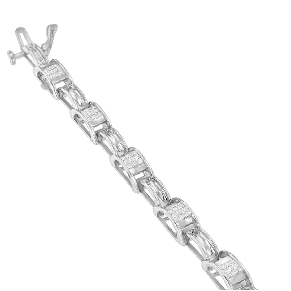 14K White Gold 1.0 Cttw Invisible Set Princess Diamond Alternating Link Tennis Bracelet (I-J Color, I1-I2 Clarity) - 7.25