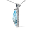 18K White Gold 3/8 Cttw Pave Set Diamond and Sky Blue Topaz and Blue Sapphire Gemstone Floral Teardrop Halo 18