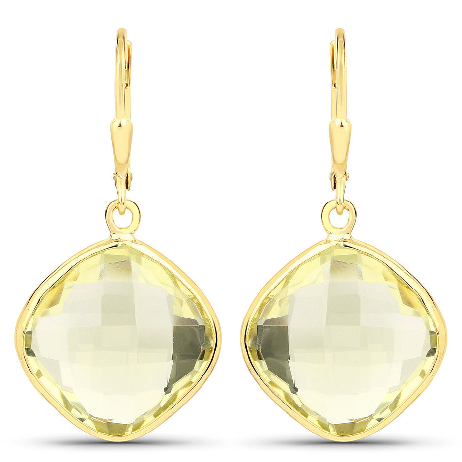 21.40 Carat Genuine Lemon Quartz .925 Sterling Silver Earrings