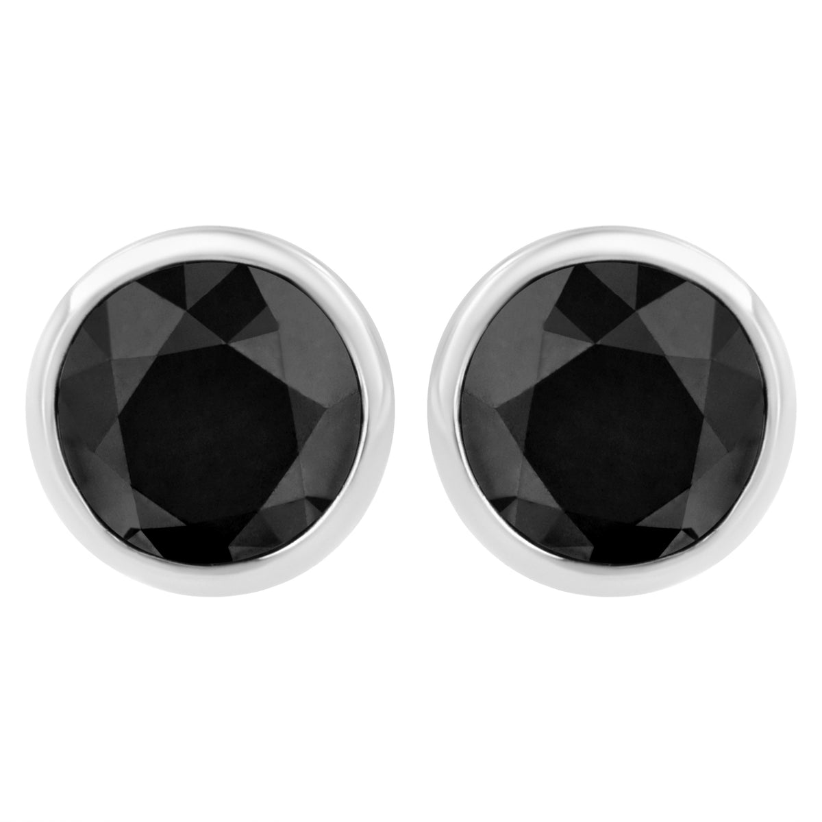 .925 Sterling Silver 4.00 Cttw Round Brilliant-Cut Black Diamond Bezel-Set Stud Earrings with Screw Backs (Fancy Color-Enhanced, I2-I3 Clarity)