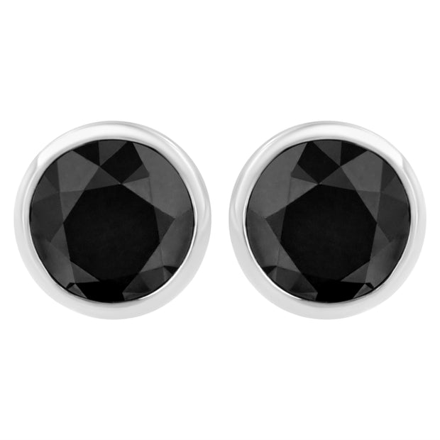 .925 Sterling Silver 4.00 Cttw Round Brilliant-Cut Black Diamond Bezel-Set Stud Earrings with Screw Backs (Fancy Color-Enhanced, I2-I3 Clarity)