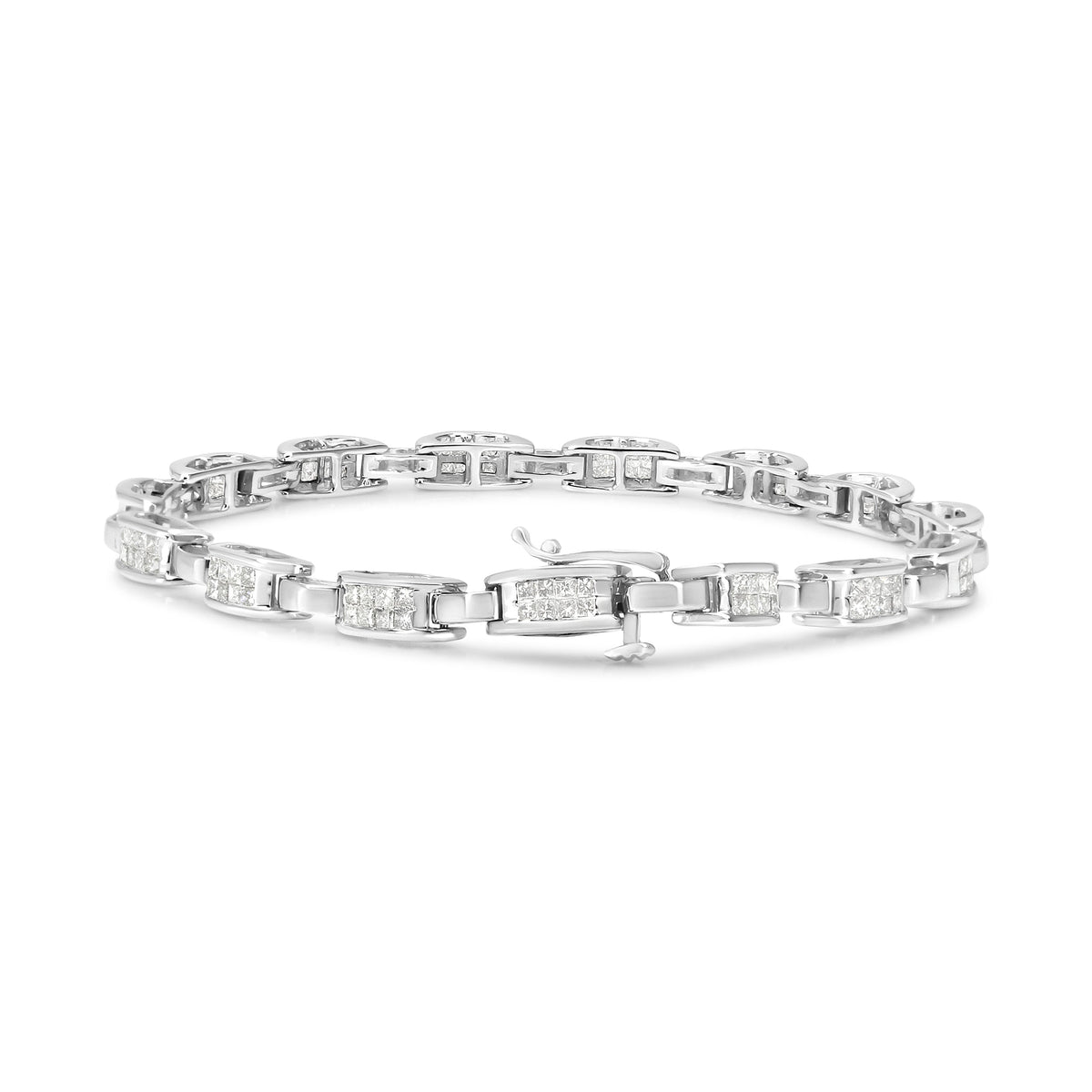 14K White Gold 2.0 Cttw Princess Cut Invisible Set Diamond Rectangular Link Bracelet (I-J Color, I1-I2 Clarity) - 7.25