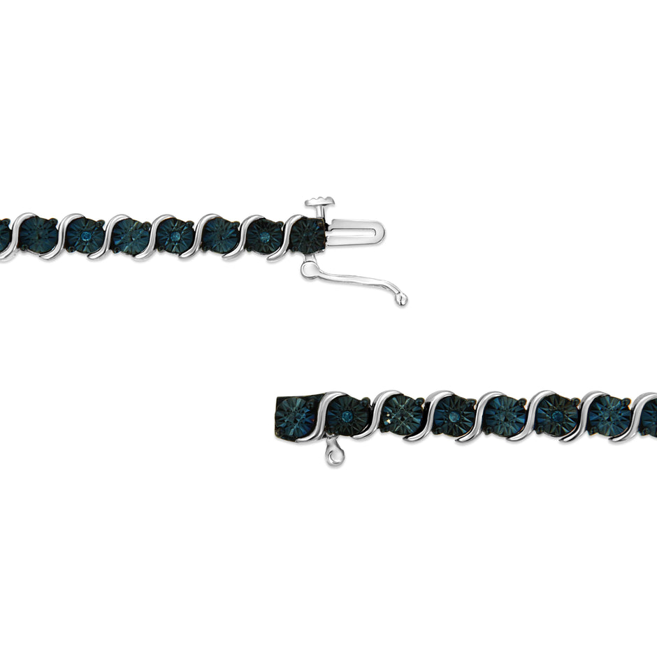 .925 Sterling Silver 1/10 Cttw Miracle-Set Treated Blue Color Diamond Miracle Plate 