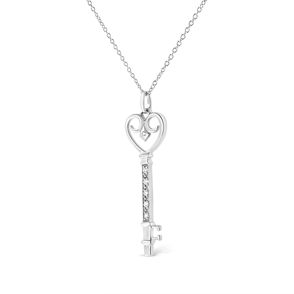 .925 Sterling Silver Pave and Bezel-Set Diamond Accent Key 18