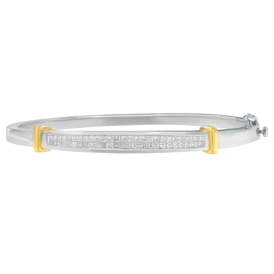 14K Two-Toned Gold Princess Cut Diamond Fashion Bangle (1 cttw, H-I Color, SI1-SI2 Clarity)