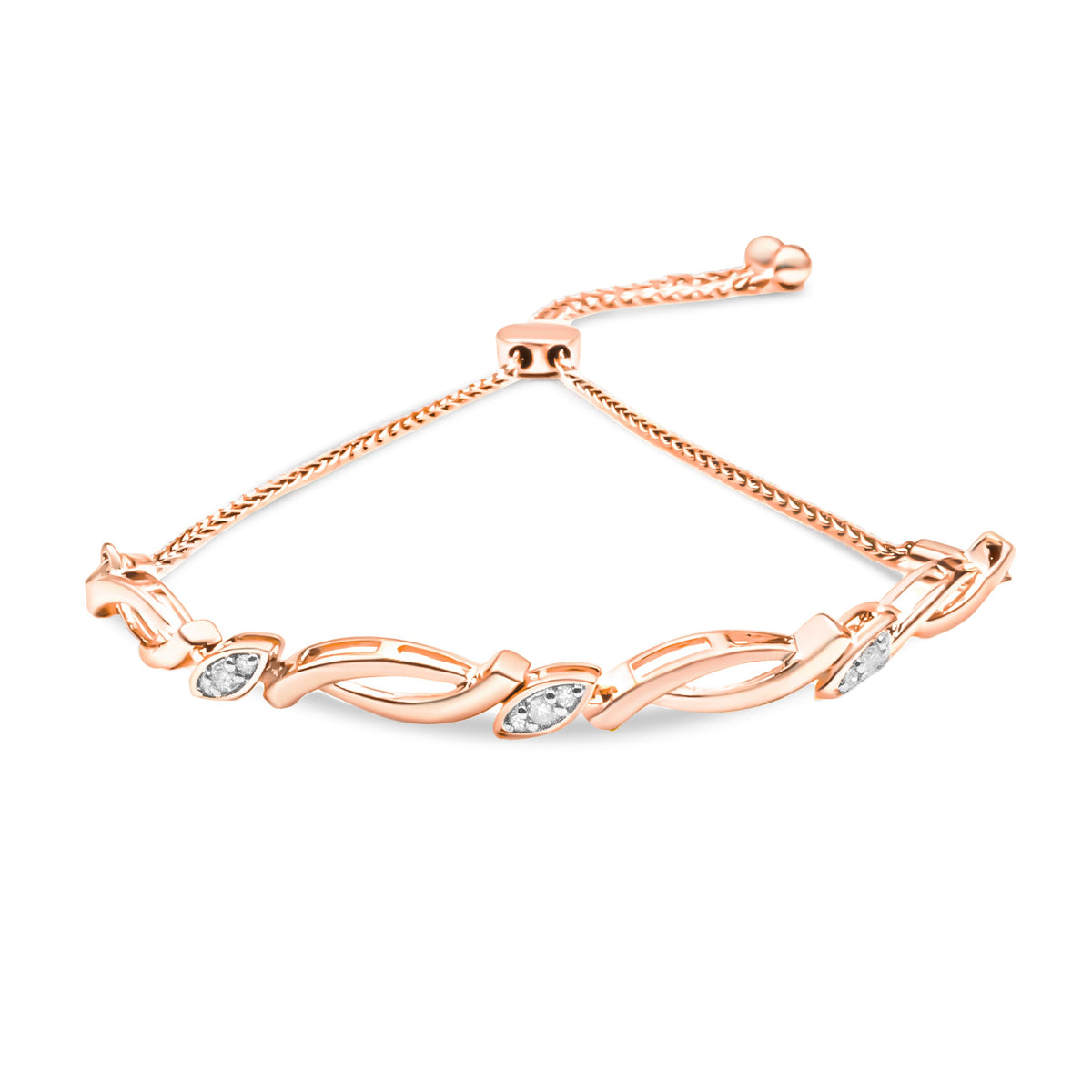 14K Rose Gold Plated .925 Sterling Silver 1/10 Cttw Diamond Alternating Swirl link Bolo Bracelet (I-J Color, I2-I3 Clarity) - 6