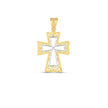 14k Two Tone Gold High Polish Diamond Cut Cross Pendant