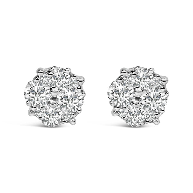 .925 Sterling Silver 1/2 cttw Prong Set Round-Cut Diamond Cluster Stud Earring (I-J Color, I2-I3 Clarity)