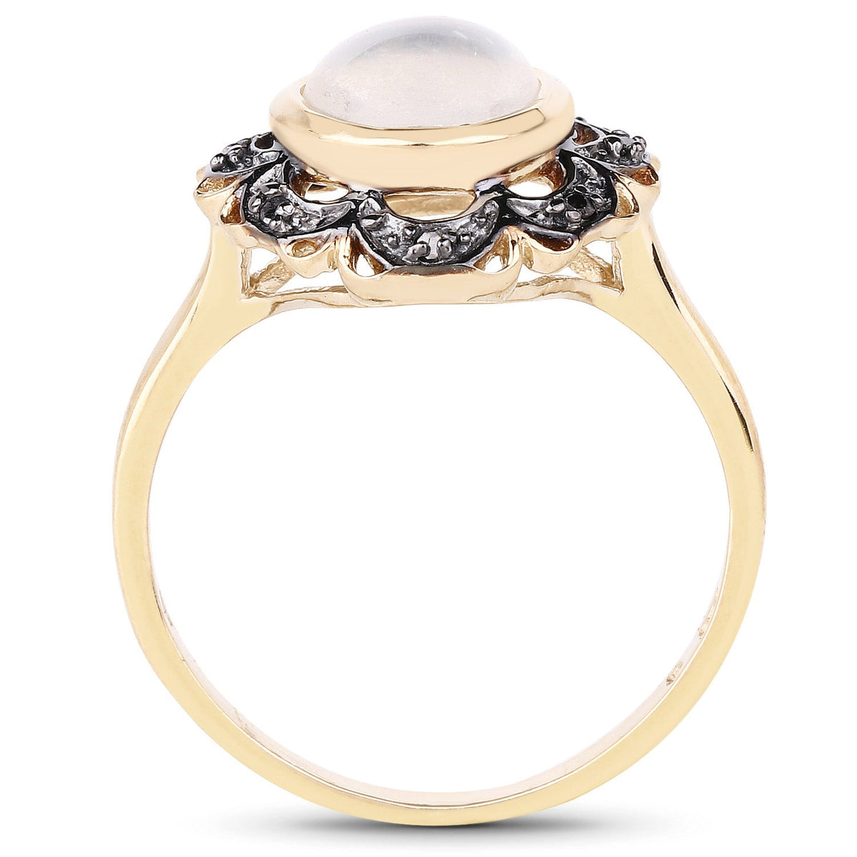 3.04 Carat Genuine White Moonstone and Black Diamond .925 Sterling Silver Ring