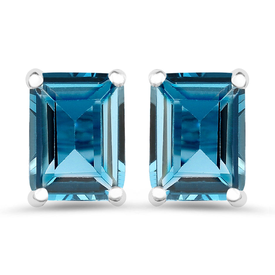 3.90 Carat Genuine London Blue Topaz .925 Sterling Silver Earrings