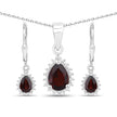 1.88 Carat Genuine Garnet and White Topaz .925 Sterling Silver Jewelry Set