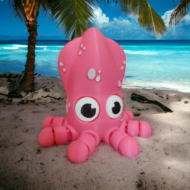 Flexi Calamari Squid Toy – 3D - Printed Ocean - Inspired Fun - Figurines - Custom Crafting Alliance, LLC