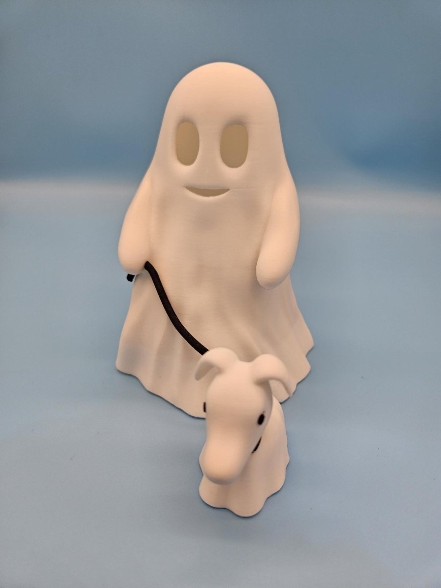Ghost with Dog Figurine Set – 3D - Printed Halloween Decor with LED Tealight - Figurines - Custom Crafting Alliance, LLC