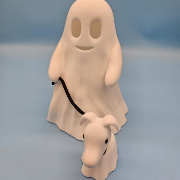 Ghost with Dog Figurine Set – 3D - Printed Halloween Decor with LED Tealight - Figurines - Custom Crafting Alliance, LLC