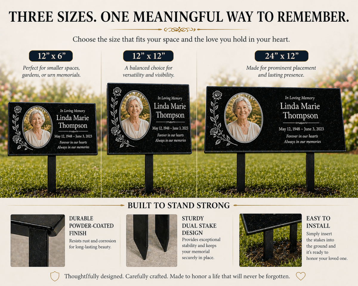 Granite Memorial Plaque with Photo, Custom Ceramic Portrait Grave Marker, Personalized Headstone Style Marker - Memorial Stone - Custom Crafting Alliance, LLC
