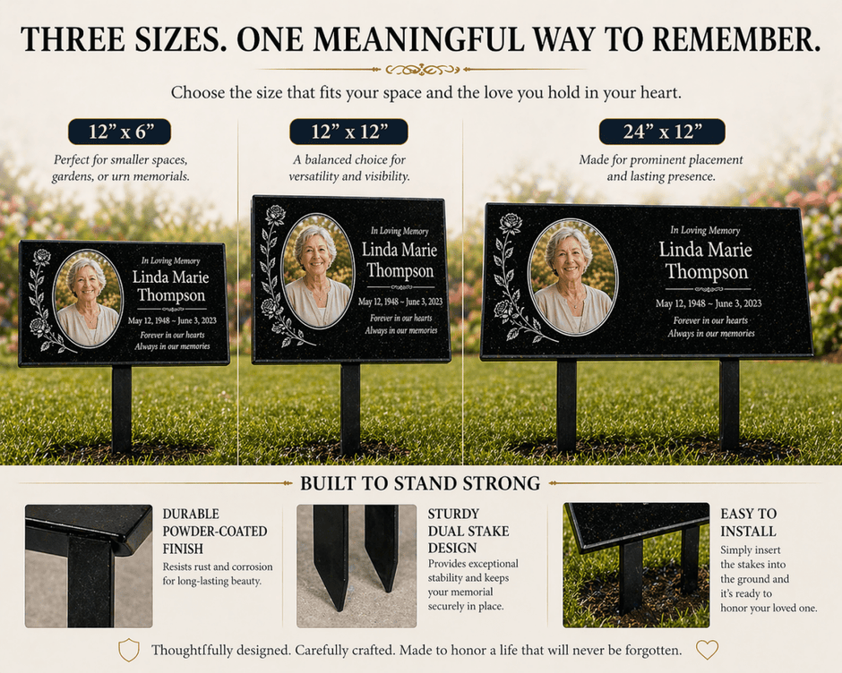 Granite Memorial Plaque with Photo, Custom Ceramic Portrait Grave Marker, Personalized Headstone Style Marker - Memorial Stone - Custom Crafting Alliance, LLC