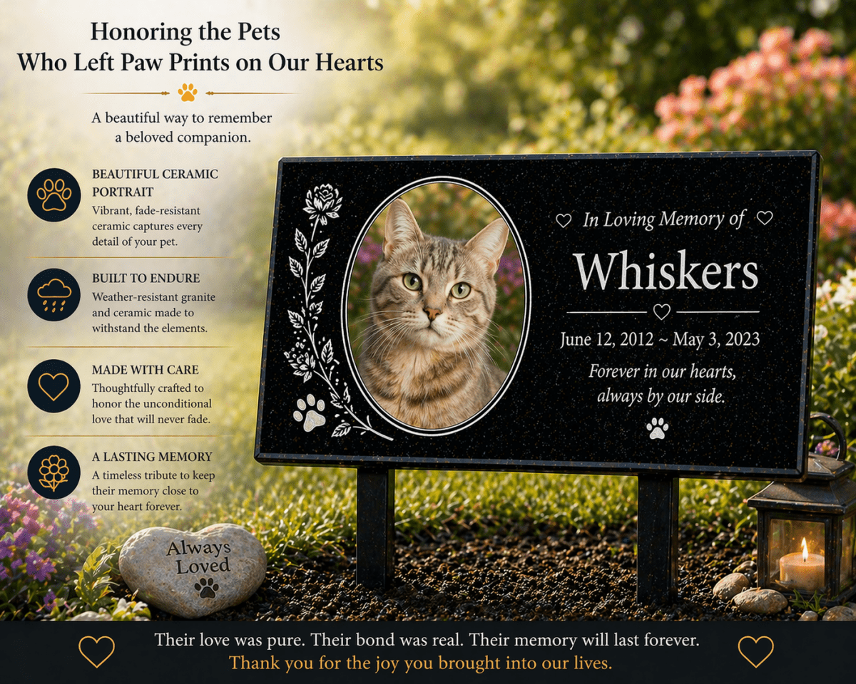 Granite Memorial Plaque with Photo, Custom Ceramic Portrait Grave Marker, Personalized Headstone Style Marker - Memorial Stone - Custom Crafting Alliance, LLC