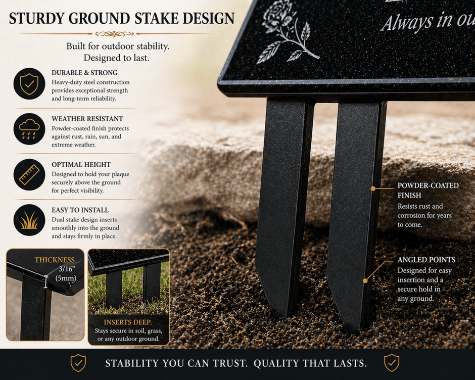 Granite Memorial Plaque with Photo, Custom Ceramic Portrait Grave Marker, Personalized Headstone Style Marker - Memorial Stone - Custom Crafting Alliance, LLC