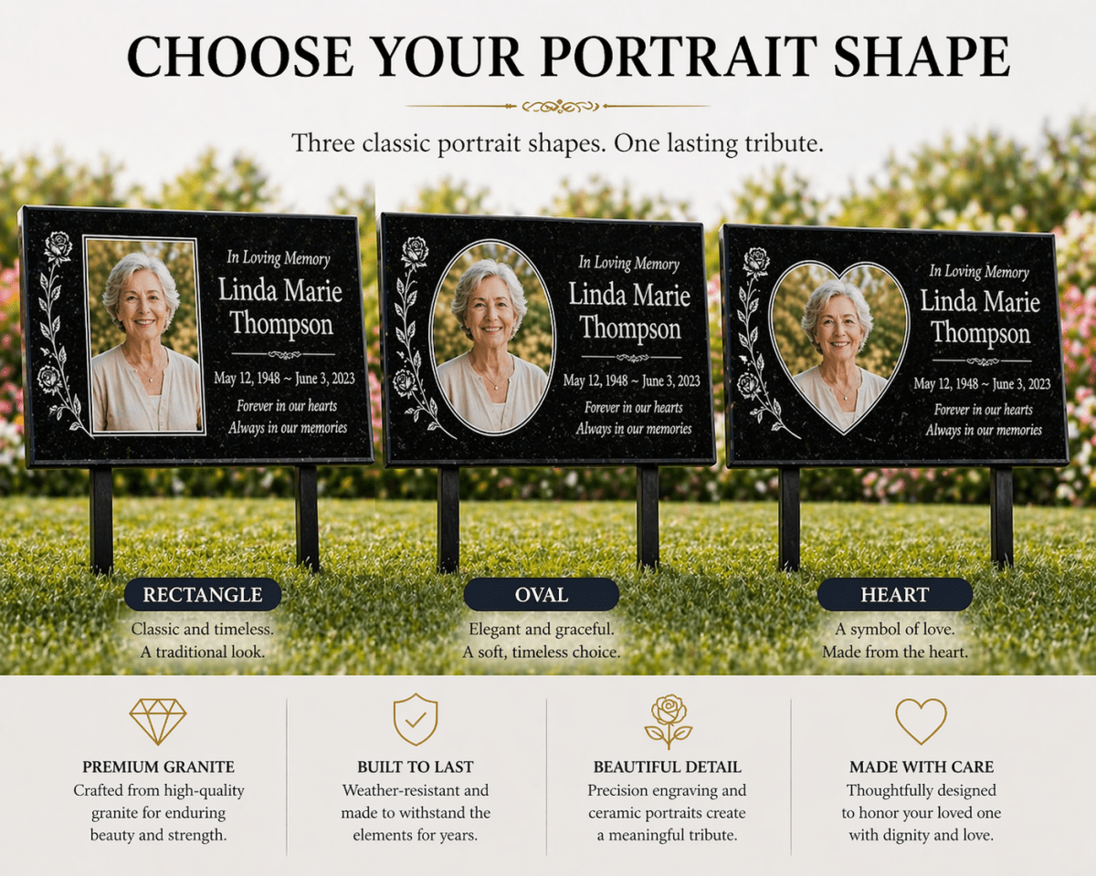 Granite Memorial Plaque with Photo, Custom Ceramic Portrait Grave Marker, Personalized Headstone Style Marker - Memorial Stone - Custom Crafting Alliance, LLC