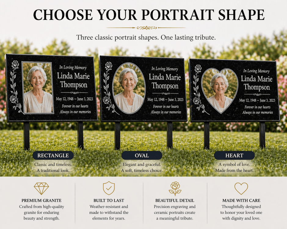 Granite Memorial Plaque with Photo, Custom Ceramic Portrait Grave Marker, Personalized Headstone Style Marker - Memorial Stone - Custom Crafting Alliance, LLC