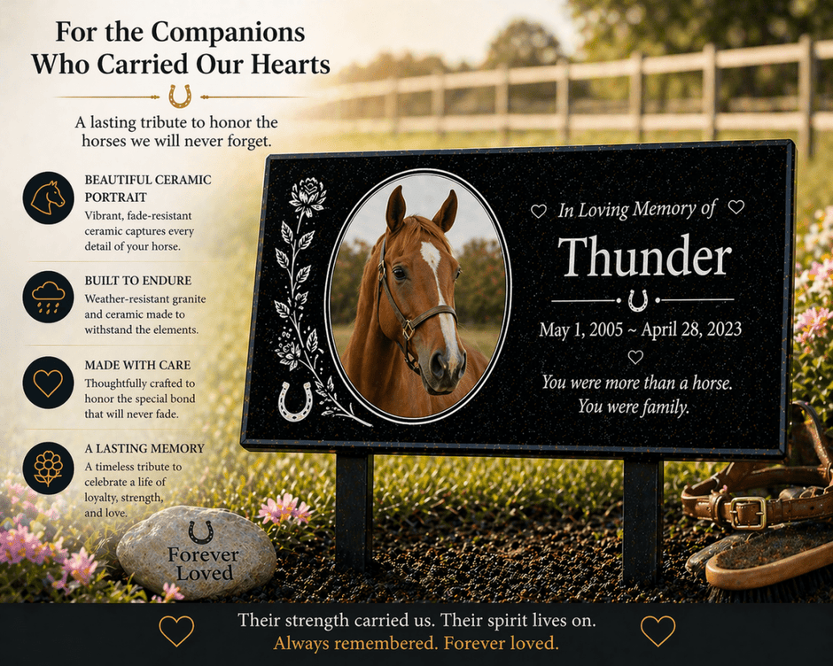 Granite Memorial Plaque with Photo, Custom Ceramic Portrait Grave Marker, Personalized Headstone Style Marker - Memorial Stone - Custom Crafting Alliance, LLC