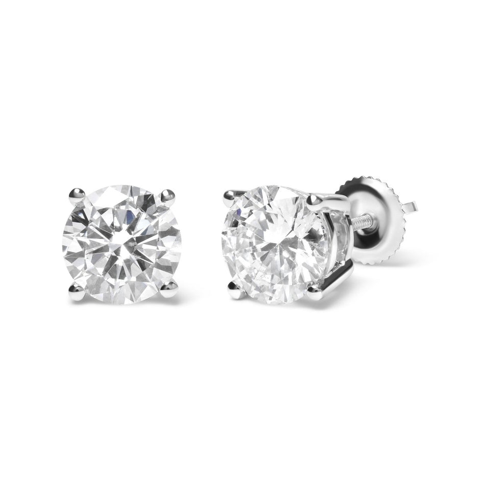 IGI Certified 14K White Gold 5.00 Cttw Round Brilliant-Cut Lab Grown Diamond Classic 4-Prong Stud Earrings with Screw Backs (F-G Color, SI1 Clarity) - Earrings - Custom Crafting Alliance, LLC