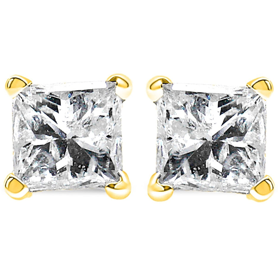 IGI Certified 14K Yellow Gold 1/4 Cttw Princess-Cut Diamond Solitaire Stud Earrings - Earrings - Custom Crafting Alliance, LLC