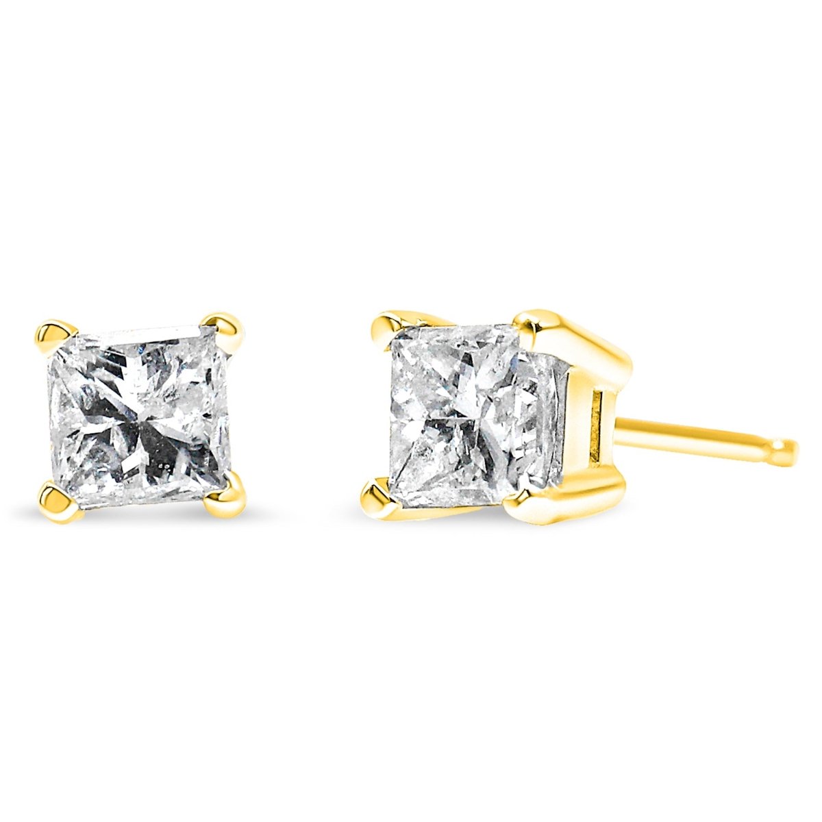 IGI Certified 14K Yellow Gold 1/4 Cttw Princess-Cut Diamond Solitaire Stud Earrings - Earrings - Custom Crafting Alliance, LLC