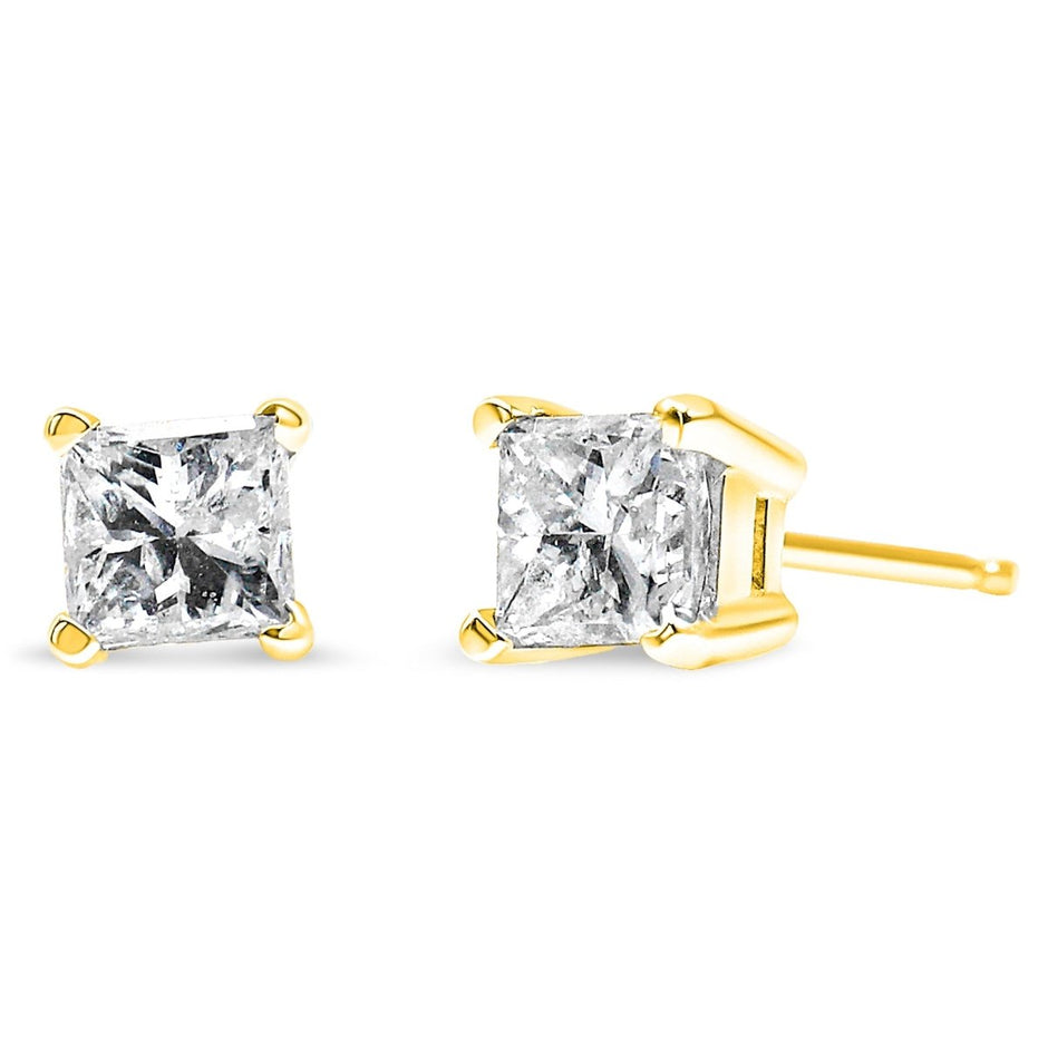 IGI Certified 14K Yellow Gold 1/4 Cttw Princess-Cut Diamond Solitaire Stud Earrings - Earrings - Custom Crafting Alliance, LLC