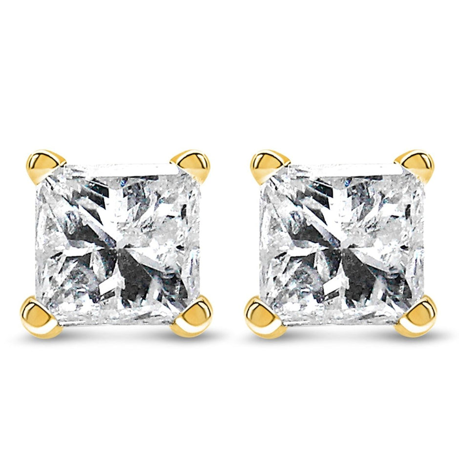 IGI Certified 3/8 Cttw Princess-Cut Square Diamond 4-Prong Solitaire Stud Earrings in 14K Yellow Gold (K-L Color, I1-I2 Clarity) - Earrings - Custom Crafting Alliance, LLC