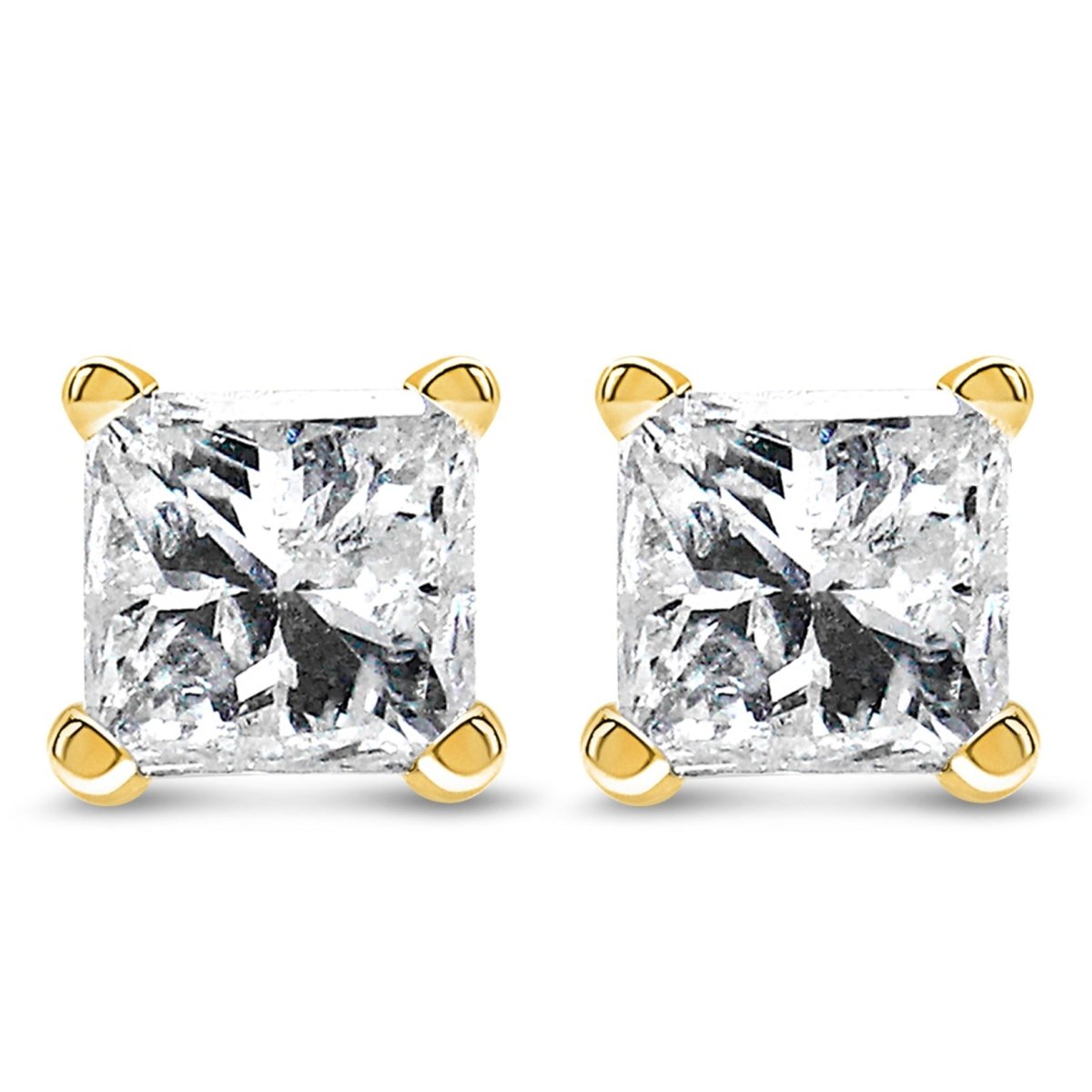 IGI Certified 3/8 Cttw Princess-Cut Square Diamond 4-Prong Solitaire Stud Earrings in 14K Yellow Gold (K-L Color, I1-I2 Clarity) - Earrings - Custom Crafting Alliance, LLC