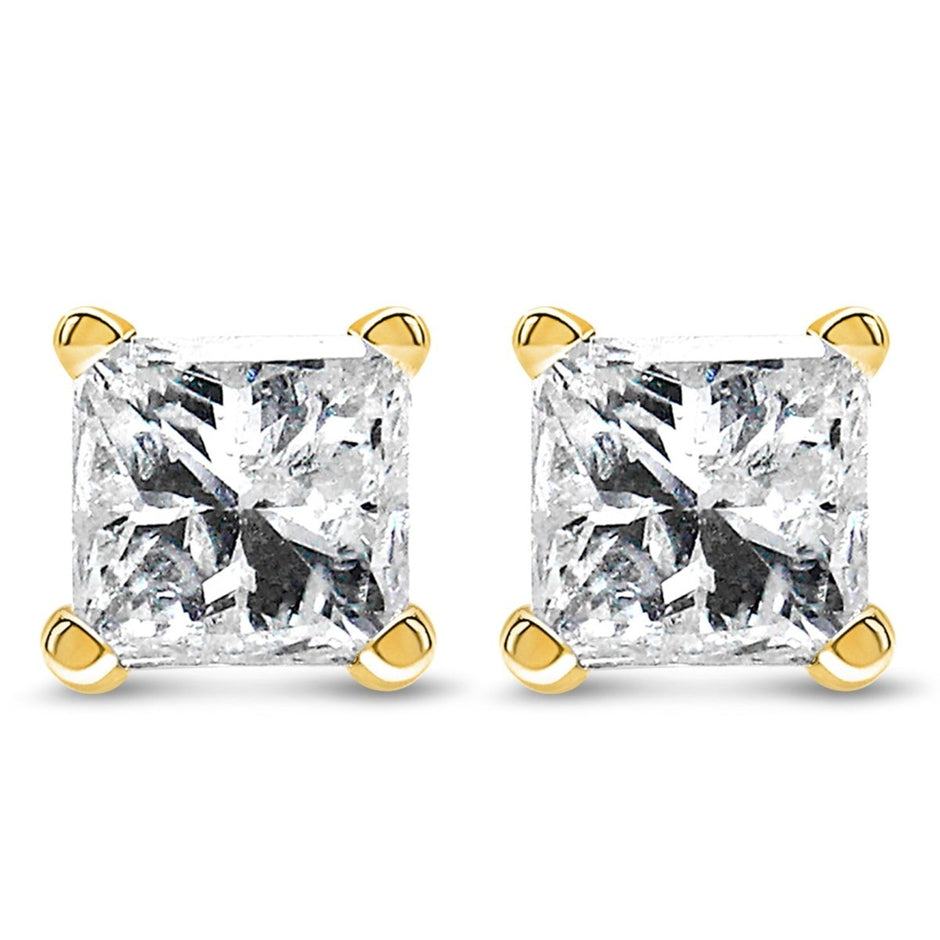 IGI Certified 3/8 Cttw Princess-Cut Square Diamond 4-Prong Solitaire Stud Earrings in 14K Yellow Gold (K-L Color, I1-I2 Clarity) - Earrings - Custom Crafting Alliance, LLC