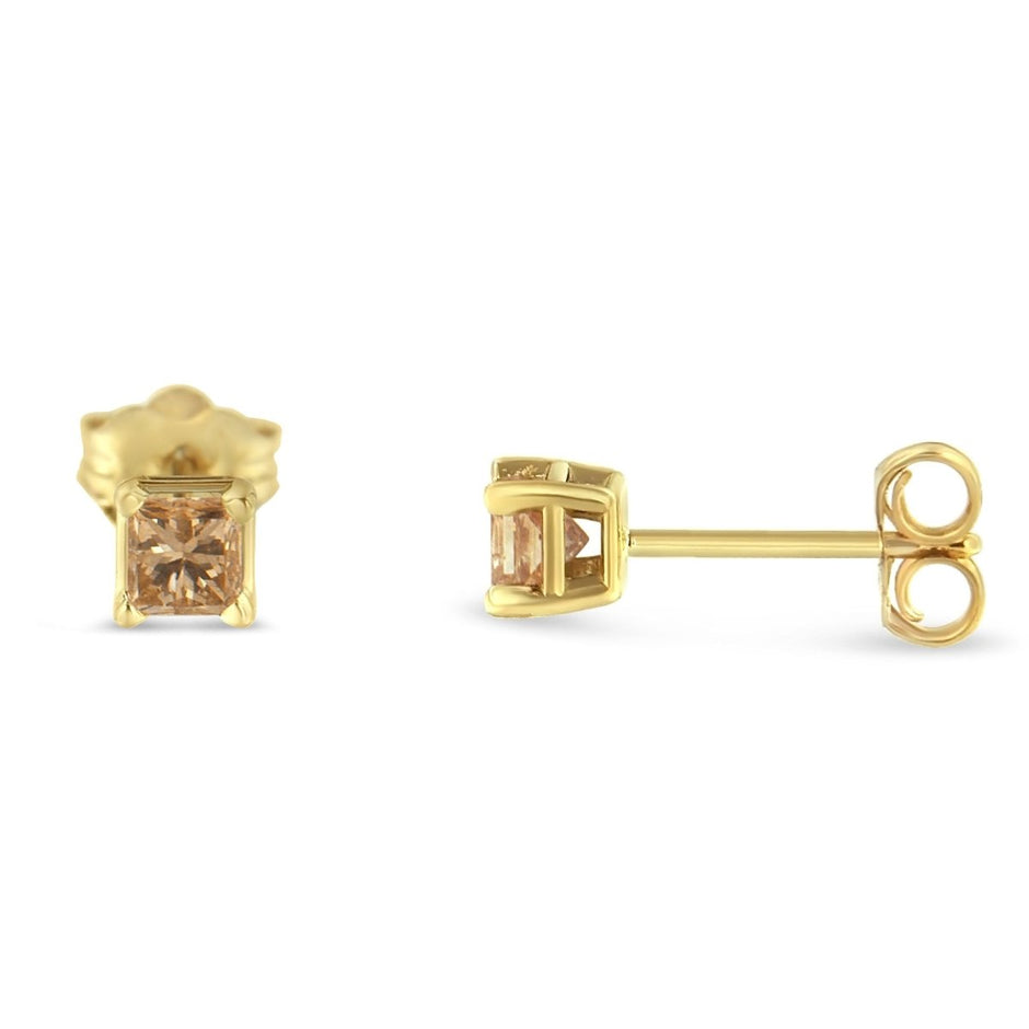 IGI Certified 3/8 Cttw Princess-Cut Square Diamond 4-Prong Solitaire Stud Earrings in 14K Yellow Gold (K-L Color, I1-I2 Clarity) - Earrings - Custom Crafting Alliance, LLC