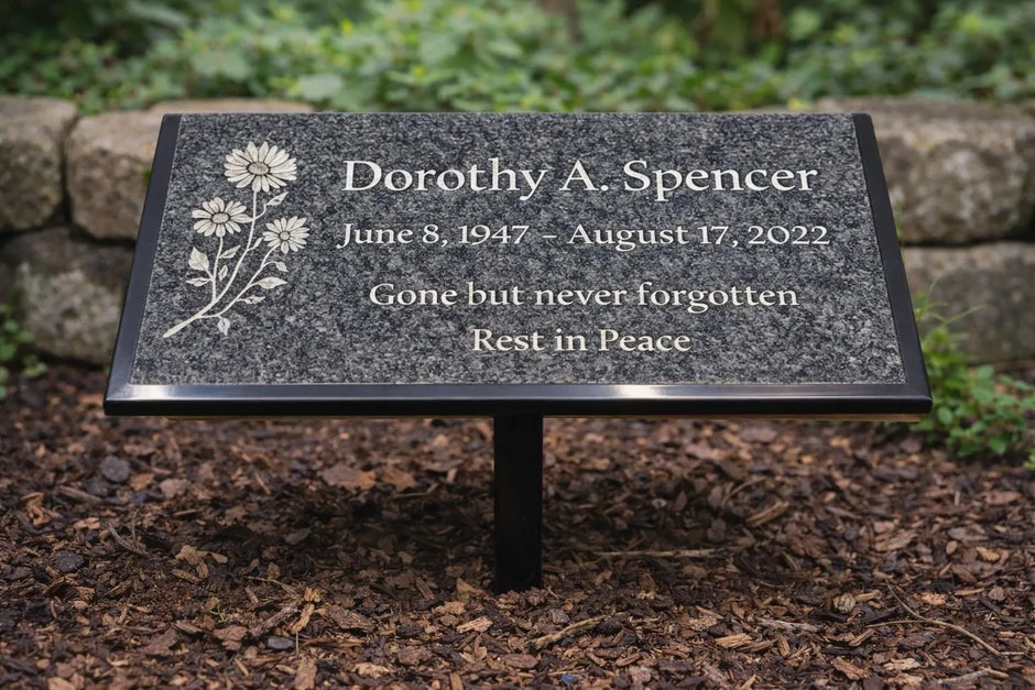 Black Granite Engraved Plaque – Custom Memorial, Recognition & Property Marker with Stand