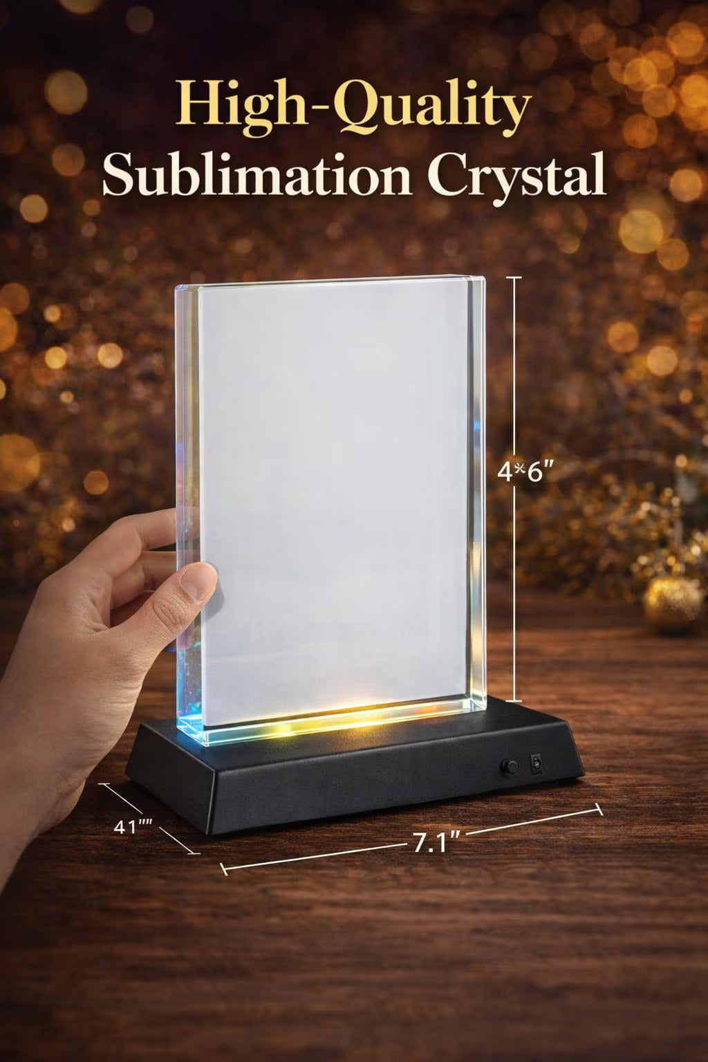 Personalized Crystal Photo Block with LED Base, Custom 4x6 Illuminated Keepsake