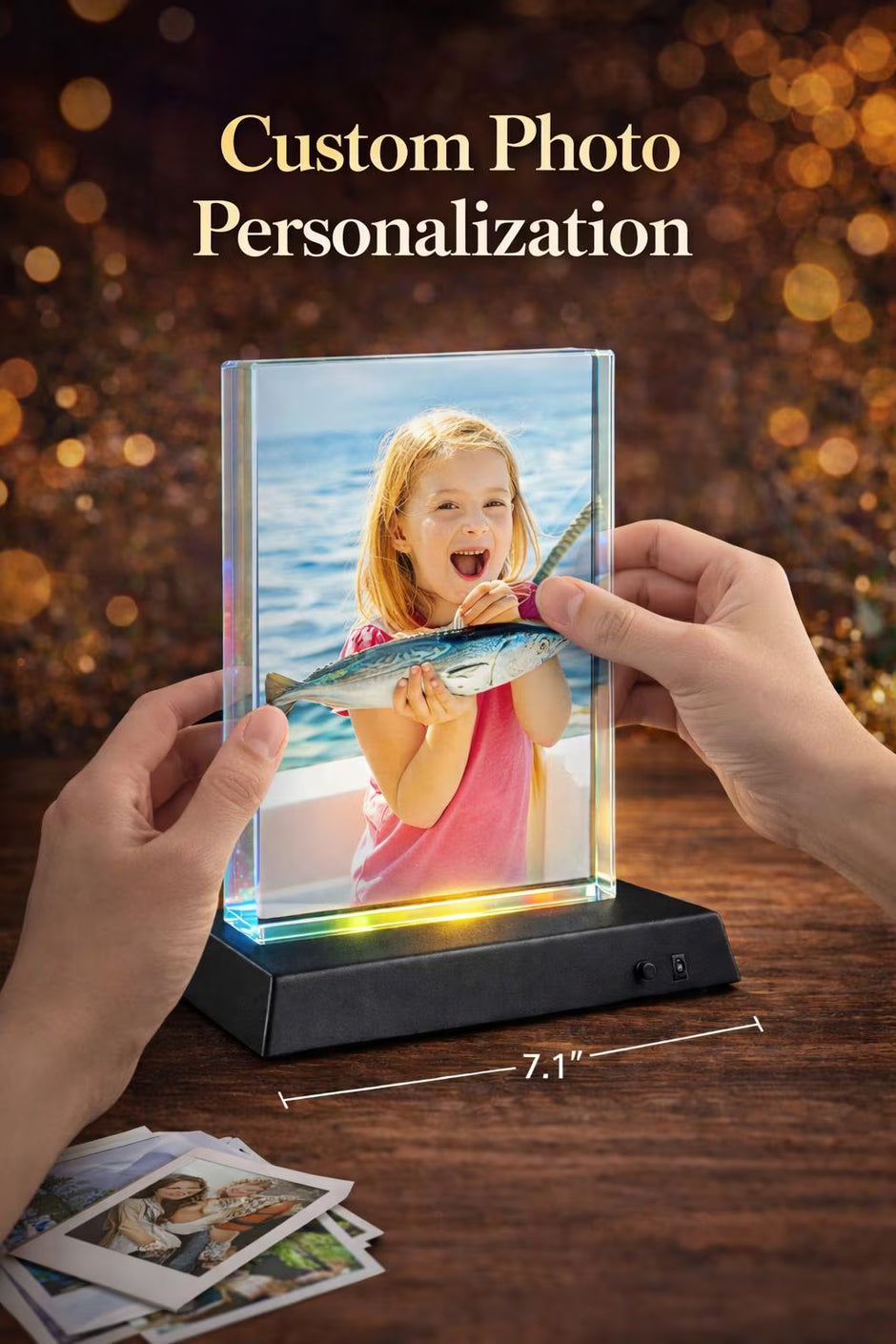 Personalized Crystal Photo Block with LED Base, Custom 4x6 Illuminated Keepsake