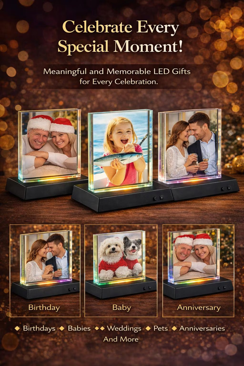 Personalized Crystal Photo Block with LED Base, Custom 4x6 Illuminated Keepsake