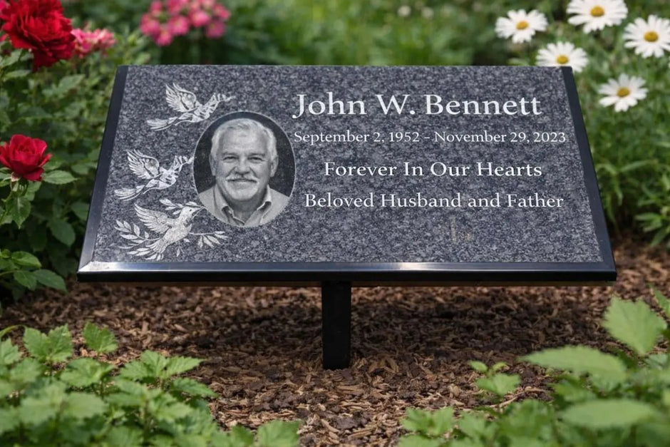 Black Granite Engraved Plaque – Custom Memorial, Recognition & Property Marker with Stand