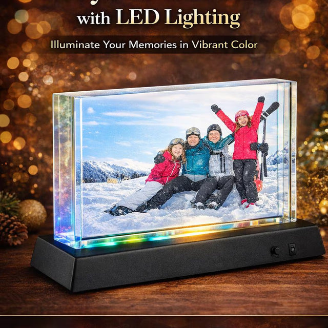 Personalized Crystal Photo Block with LED Base, Custom 4x6 Illuminated Keepsake
