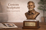 Custom Photo Bust Sculpture, Antique Bronze Finish, Walnut & Marble Base