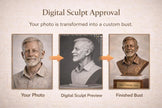 Custom Photo Bust Sculpture, Antique Bronze Finish, Walnut & Marble Base