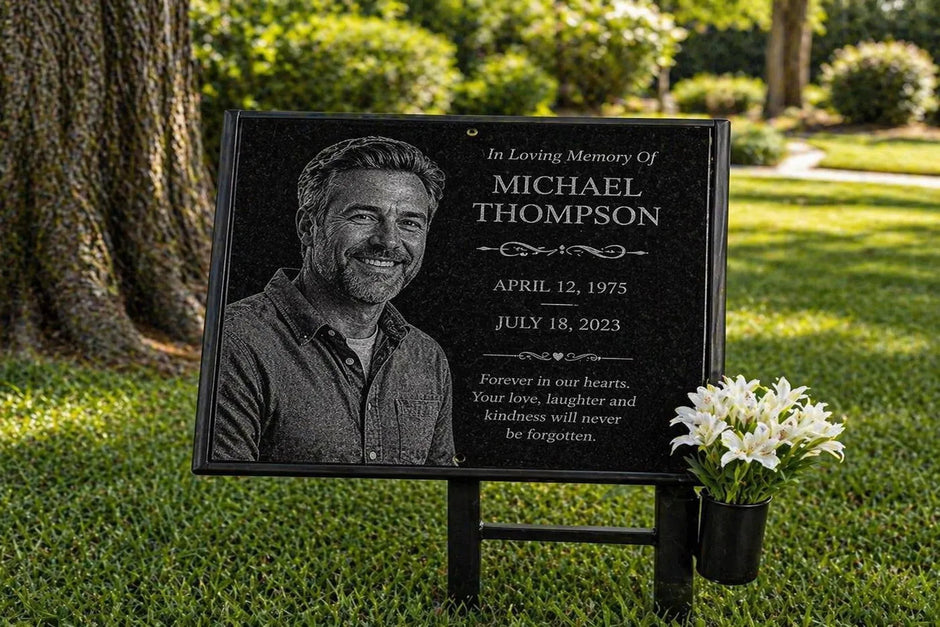 Black Granite Engraved Plaque – Custom Memorial, Recognition & Property Marker with Stand