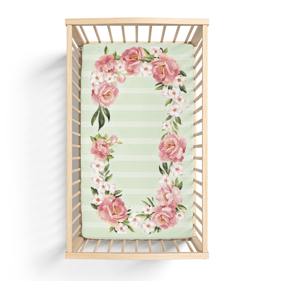 Jersey Knit Polyester Bedding Set in Pinstripes and Peonies - Gift Set - Custom Crafting Alliance, LLC