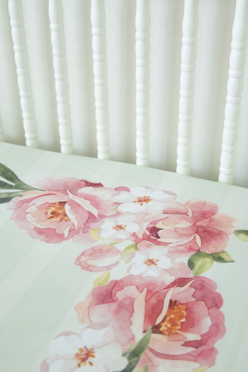 Jersey Knit Polyester Bedding Set in Pinstripes and Peonies - Gift Set - Custom Crafting Alliance, LLC