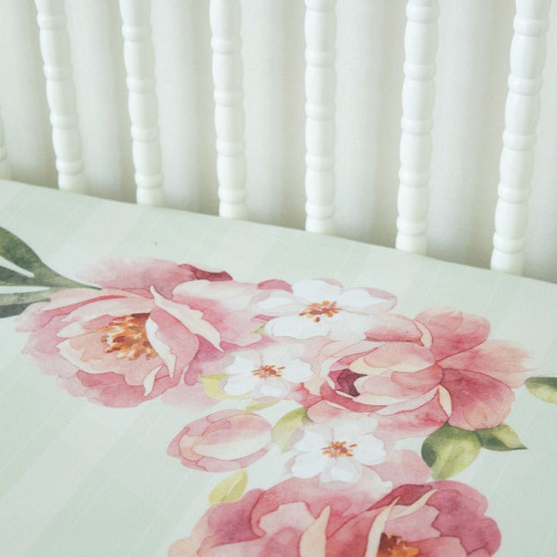 Jersey Knit Polyester Bedding Set in Pinstripes and Peonies - Gift Set - Custom Crafting Alliance, LLC