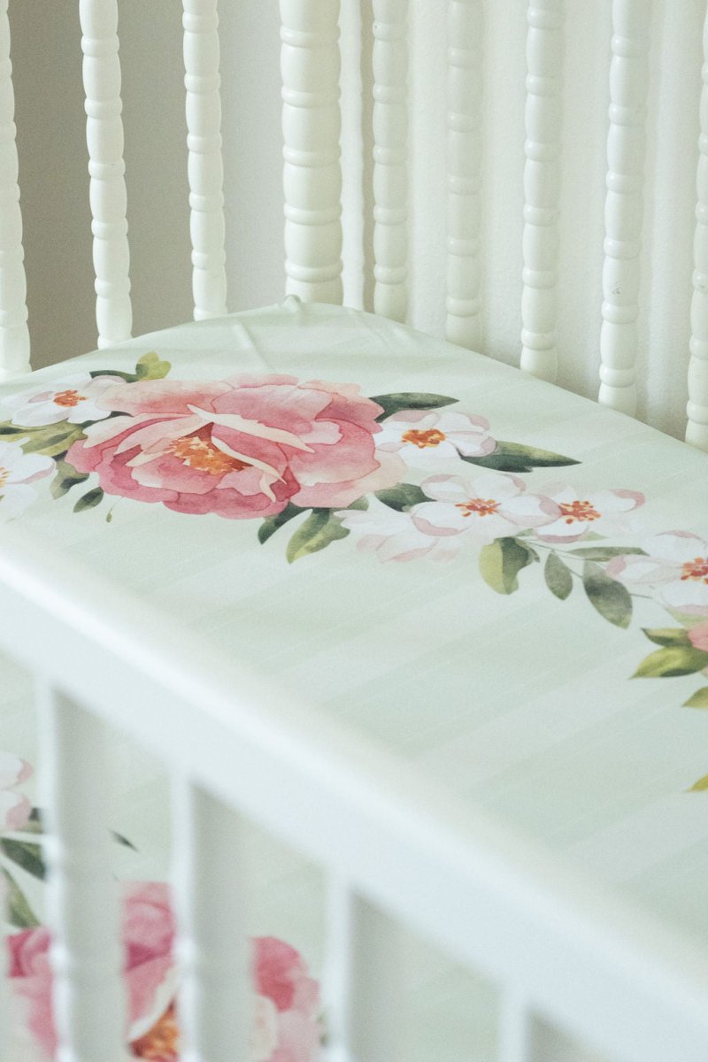 Jersey Knit Polyester Bedding Set in Pinstripes and Peonies - Gift Set - Custom Crafting Alliance, LLC