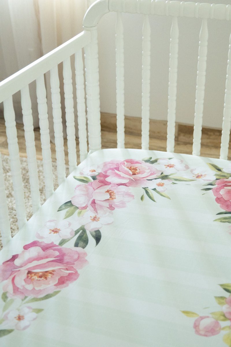 Jersey Knit Polyester Bedding Set in Pinstripes and Peonies - Gift Set - Custom Crafting Alliance, LLC